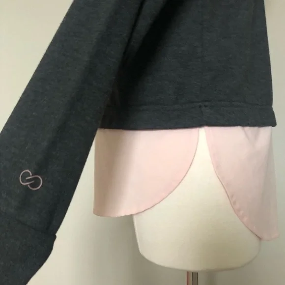 CALIA Drop Tail Mixed Media Gray & Pink Hoodie, Sm - Picture 5 of 10